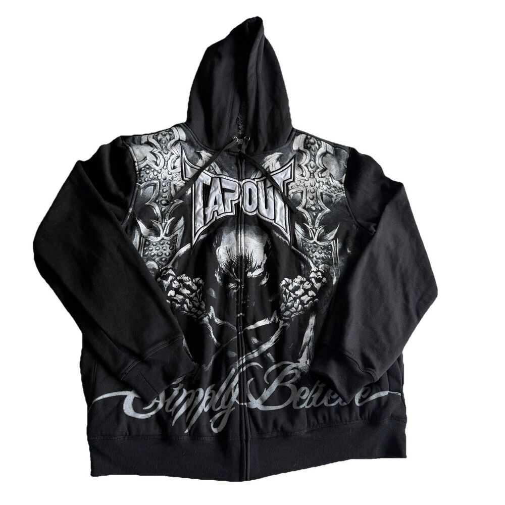 Tapout Simply Believe Full Zip Hoodie Jacket Mens Sz Large Black Y2K Vintage MMA